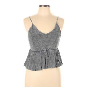 Salty Lemon Charcoal Striped Crop Tank Top Women XL Ruffle Stretch